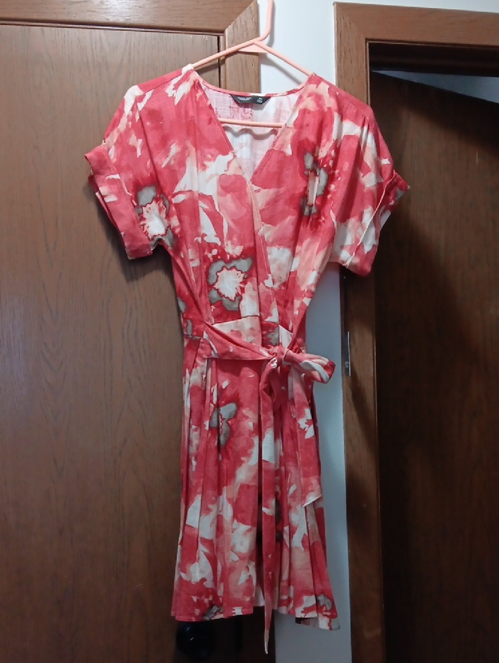 Floral Tie-Waist Mini Dress in Coral Pink